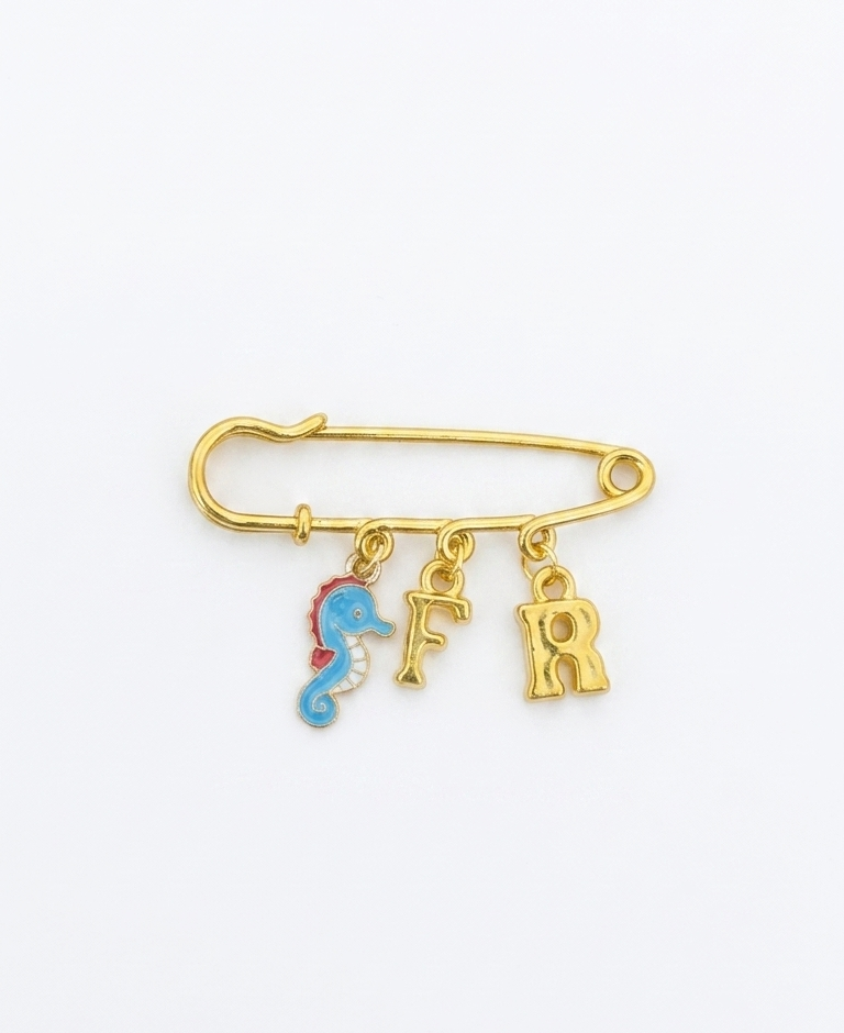 Blue Seahorse Double Initial Pin
