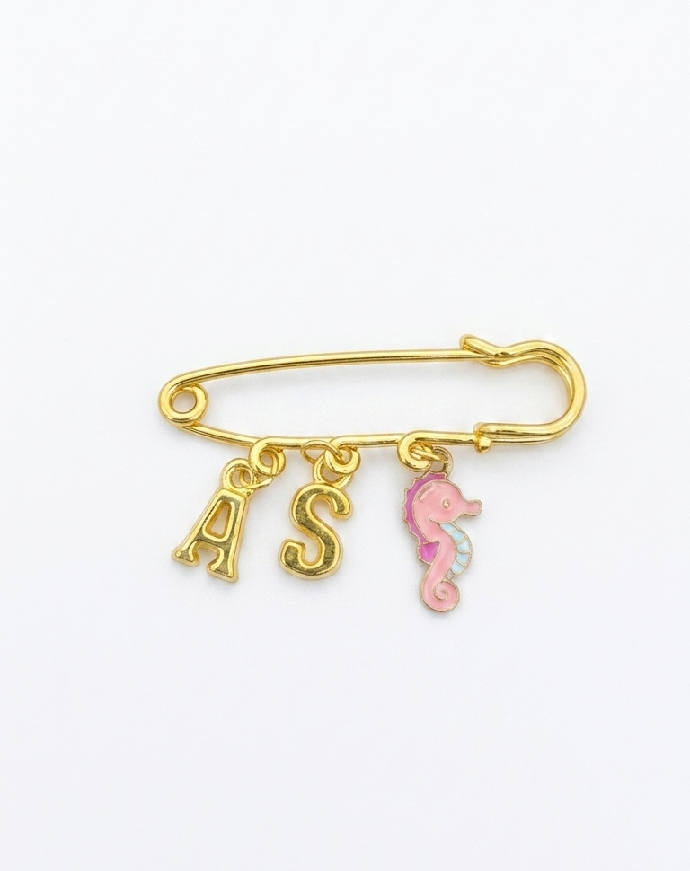 Pink Seahorse Double Initial Pin